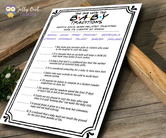 Friends TV Show Baby Shower Game - Baby Traditions