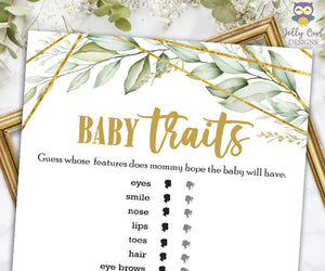 Gold Geometric Botanical Greenery Baby Shower Game - Baby Traits or Features