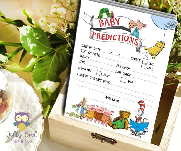 Book Themed Baby Shower Card - Baby Predictions