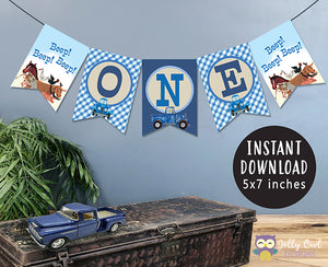 Little Blue Truck Birthday Banner - ONE