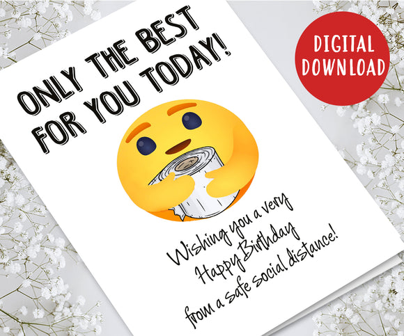 Funny Emoji Social Distanced Hug Birthday Card on a Pandemic, Quarantine, Isolation, Social Distancing - Digital Download