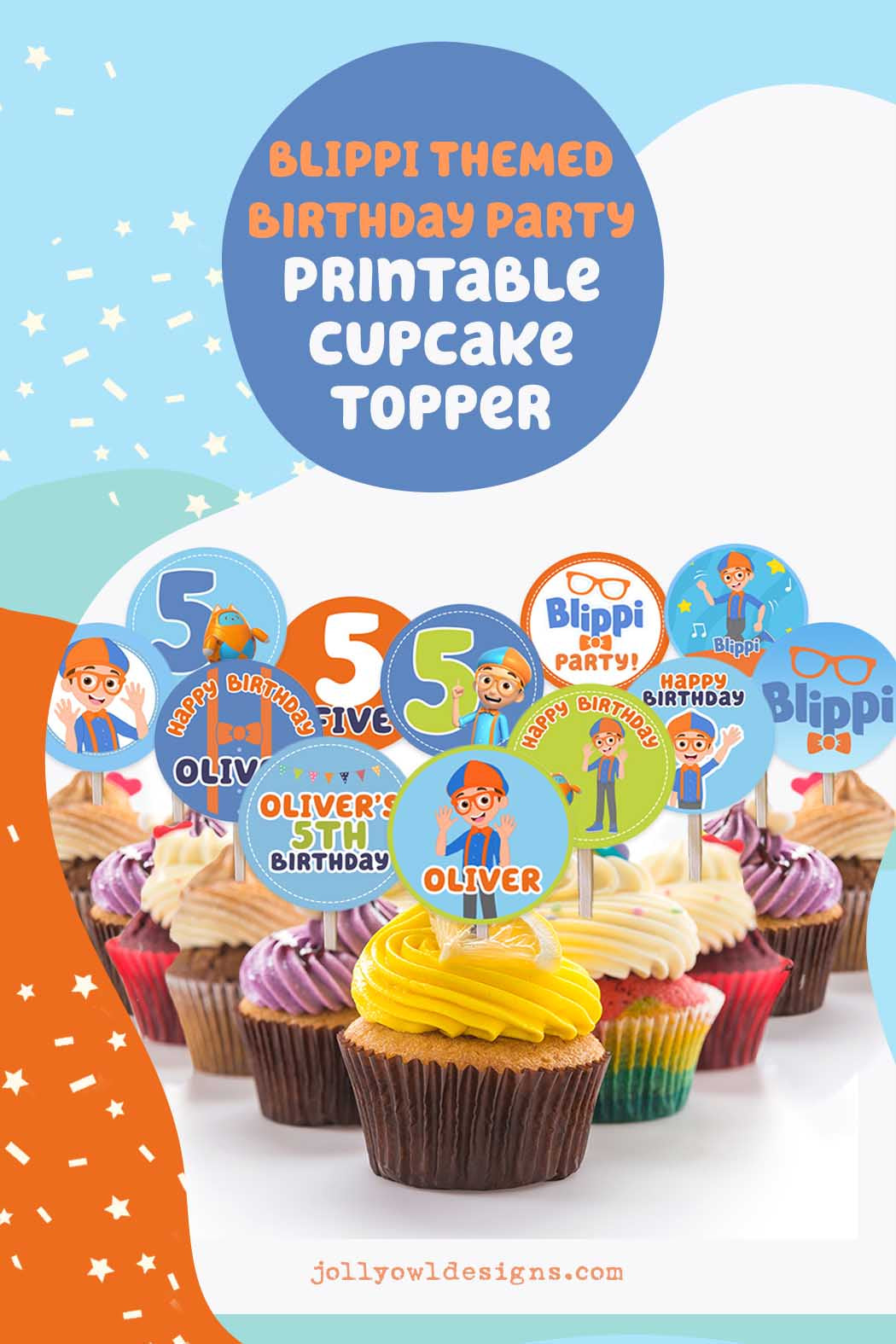 BLIPPI Themed Birthday Party Circles-Digital Printable Cupcake Topper – Jolly Owl Designs for Blippi Cake Topper Printable Free
