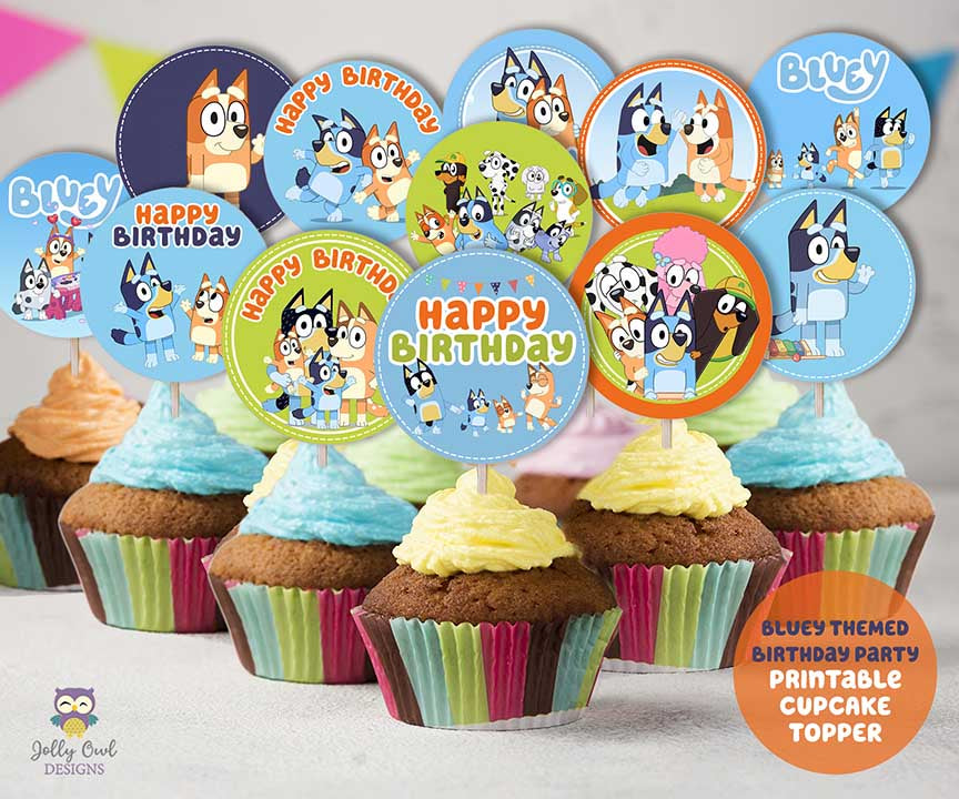 BLUEY Themed Birthday Party Printable Cupcake Topper-INSTANT DOWNLOAD – Jolly Owl Designs for Free Printable Bluey Cake Topper Printable