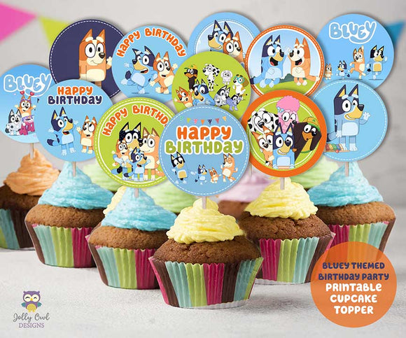 BLUEY Themed Birthday Party Printable Cupcake Topper-INSTANT DOWNLOAD