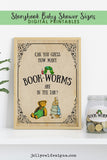 Book Themed Baby Shower Sign - Can You Guess How Many Bookworms Are In The Jar?