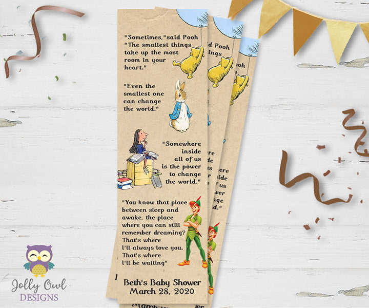 Storybook Themed Baby Shower Bookmark Famous Quotes Jolly Owl Designs