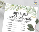 Botanical Greenery Baby Shower Game - Baby Word Scramble