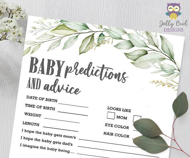 Botanical Greenery Baby Shower Game - Baby Predictions and Advice ...