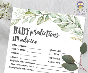 Botanical Greenery Baby Shower Game - Baby Predictions and Advice