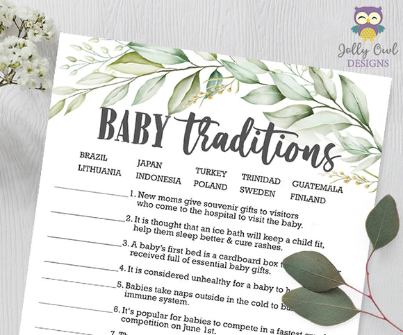 Botanical Greenery Baby Shower Game - Baby Traditions Around The World
