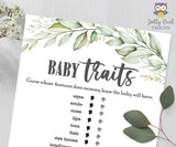 Botanical Greenery Baby Shower Game - Baby Traits or Features
