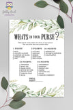 Botanical Greenery Baby Shower Game - What's In Your Purse