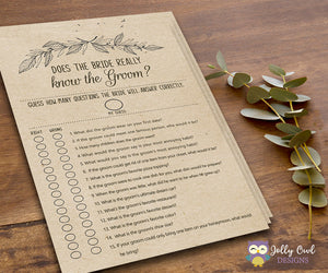 Rustic Themed Bridal Shower Game Does the Bride Knows the Groom?