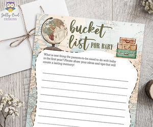 Baby Bucket List Card - Travel Themed Baby Shower Game Activity