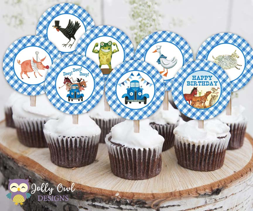Little Blue Truck Cupcake Toppers | Birthday Party Circles – Jolly Owl Designs for Free Printable Farm Animal Cupcake Toppers