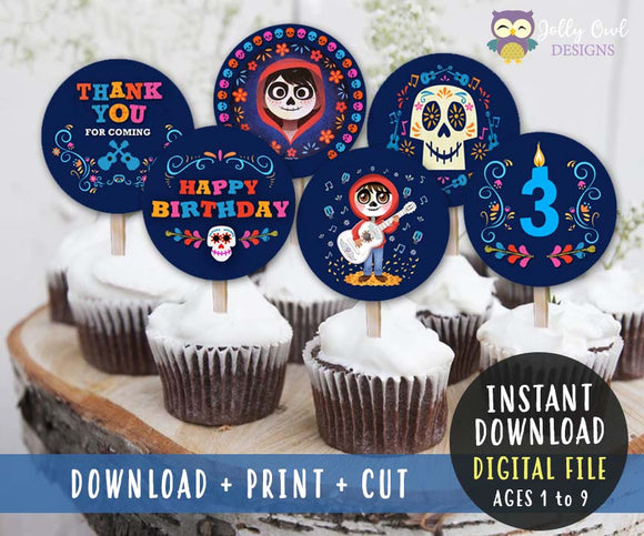COCO Cupcake Toppers  I  Birthday Party Circles