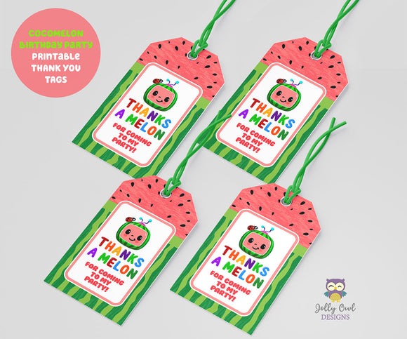 Cocomelon Birthday Party Thank You Tag or Favor Tag - Thanks A Melon - Printable