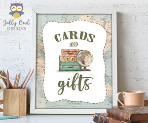 Cards and Gifts Table Sign - Printable Signage for Vintage Travel Theme Baby Shower, Birthday, Retirement, Bridal Shower, Farewell Party