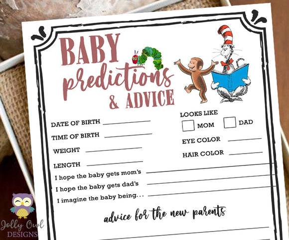 Children's Storybook Book Themed Baby Shower Game - Baby Predictions and Advice