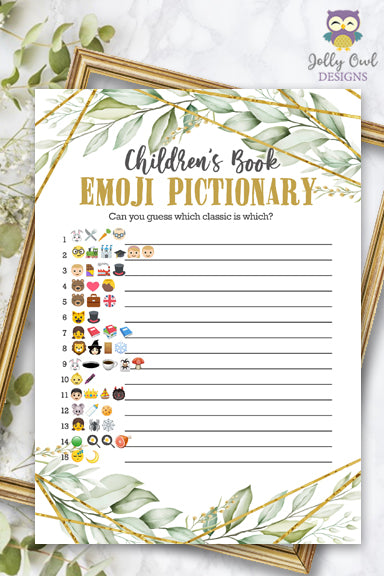 Gold Geometric Botanical Greenery Baby Shower Game - Children's Book E ...