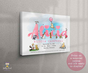 Classic Winnie The Pooh Themed Printable Baby Birth Stats Display - Nursery Room Decor