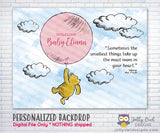 Classic Winnie The Pooh Holding Pink Balloon Backdrop - For Baby Shower / Birthday