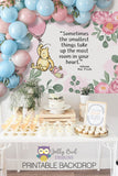 Classic Winnie The Pooh Holding Pink Balloon Backdrop - For Baby Shower / Birthday - INSTANT DOWNLOAD