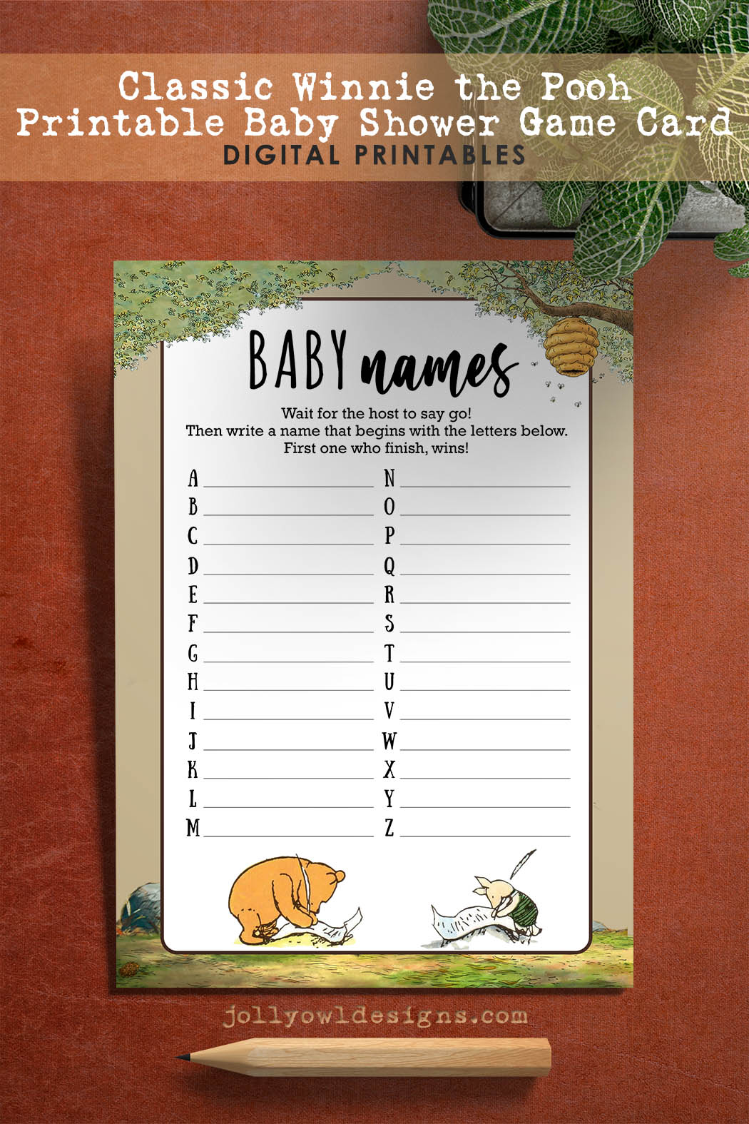 Winnie The Pooh Theme Baby Shower Game Card - Predictions for the