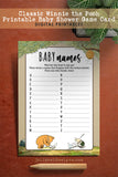 Classic Winnie The Pooh Baby Shower Game Card - Baby Names Game