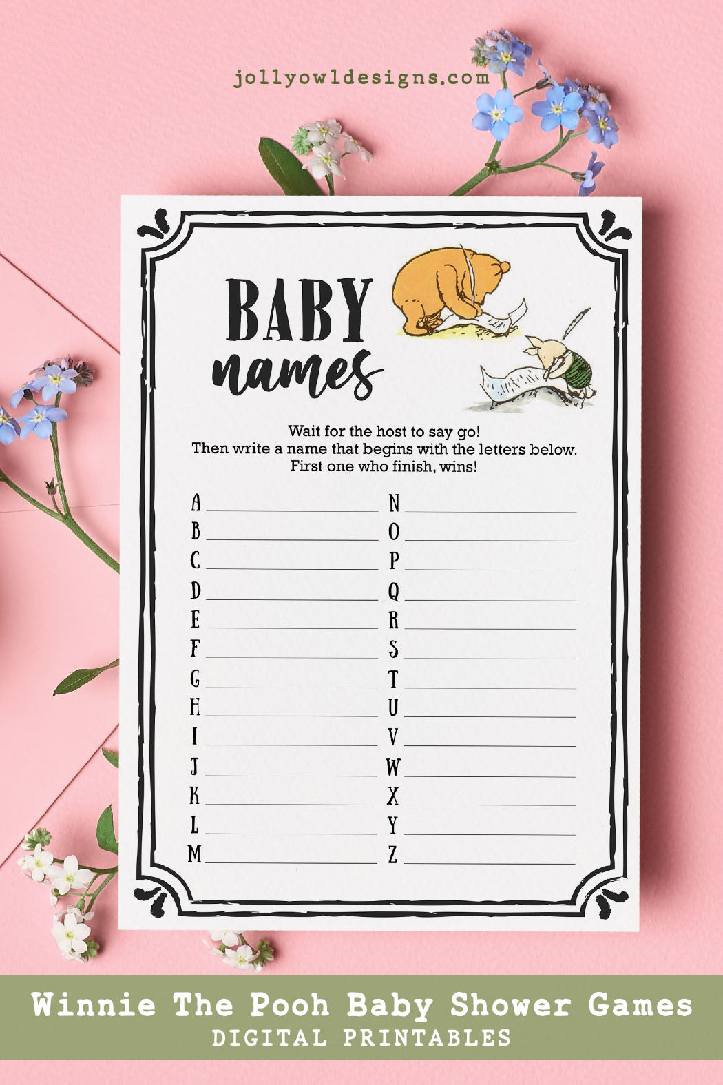 Classic Winnie The Pooh Baby Shower Game Card - Baby Name Game