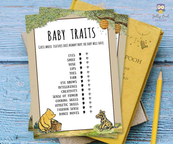 Classic Winnie The Pooh Baby Shower Game - Baby Traits or Baby Features