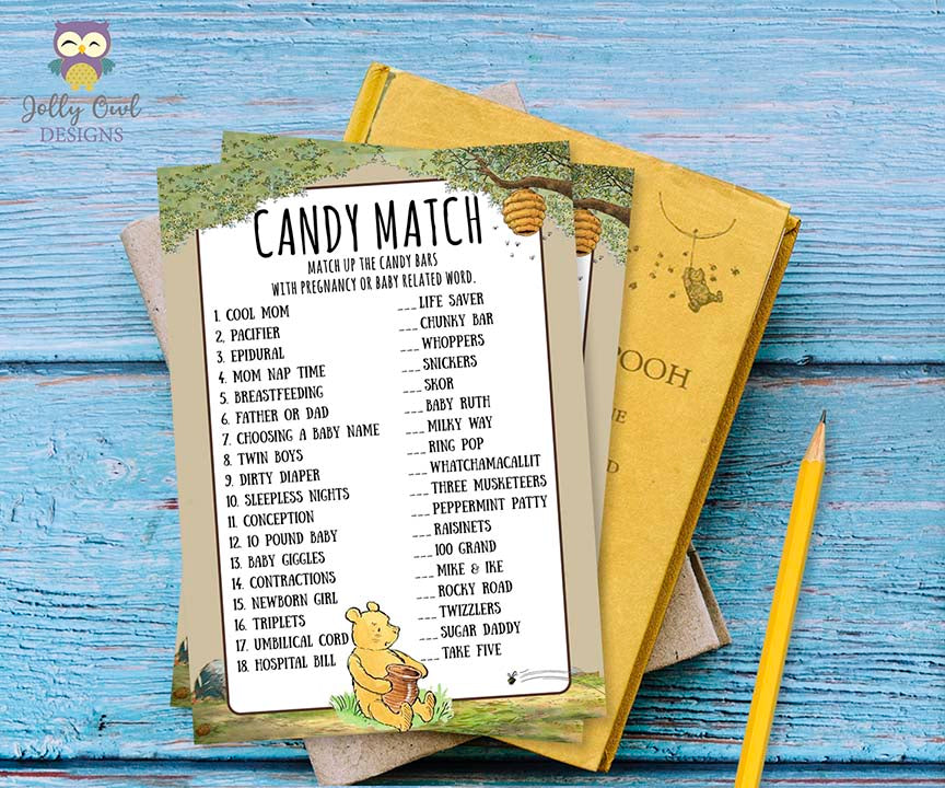 Winnie The Pooh Baby Shower Game - Candy Match – Jolly Owl Designs
