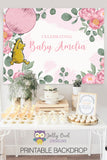 Classic Winnie The Pooh Holding Balloon Backdrop - For Baby Shower / Birthday
