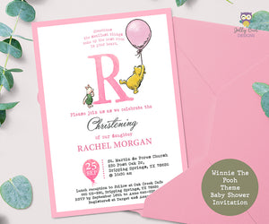 Winnie The Pooh Christening or Baptism Printable Invitation for Girls