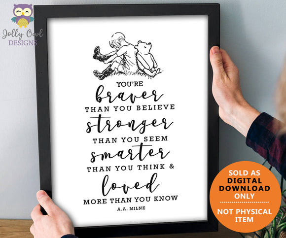 Classic Winnie The Pooh Quote - Printable Wall Art Decor for Kids Bedroom or Nursery Room