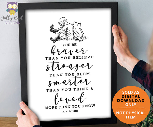 Classic Winnie The Pooh Quote Printable Wall Art Decor for Kids Bedroom or Nursery Room