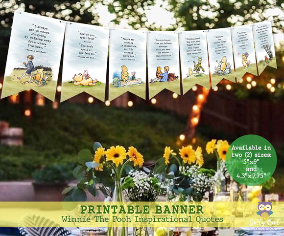 Classic Winnie The Pooh Inspirational Quotes Printable Banner Decoration - For Birthday Party or baby Shower