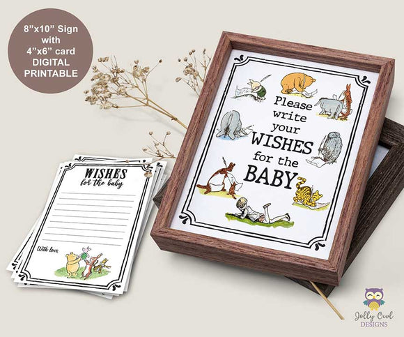 Winnie The Pooh Baby Shower Signs - Wishes For The Baby Sign and Wish Card