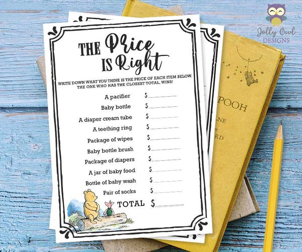 Winnie Pooh Baby Shower the Price is Right Game Template A Little Hunny is  on the Way Baby Shower EDITABLE INSTANT DOWNLOAD Printable Hp 