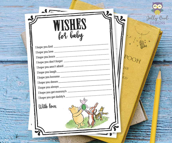 Classic Winnie The Pooh Baby Shower Game Card Wishes for the Baby