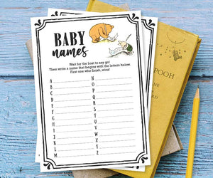 Classic Winnie The Pooh Baby Shower Game Card - Baby Name Game