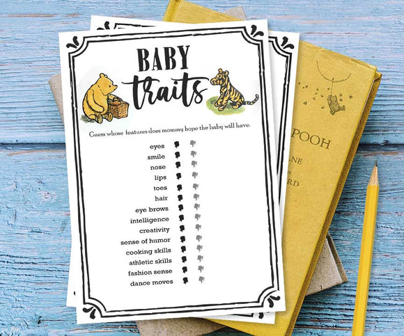 Classic Winnie The Pooh Baby Shower Game - Baby Traits or Features
