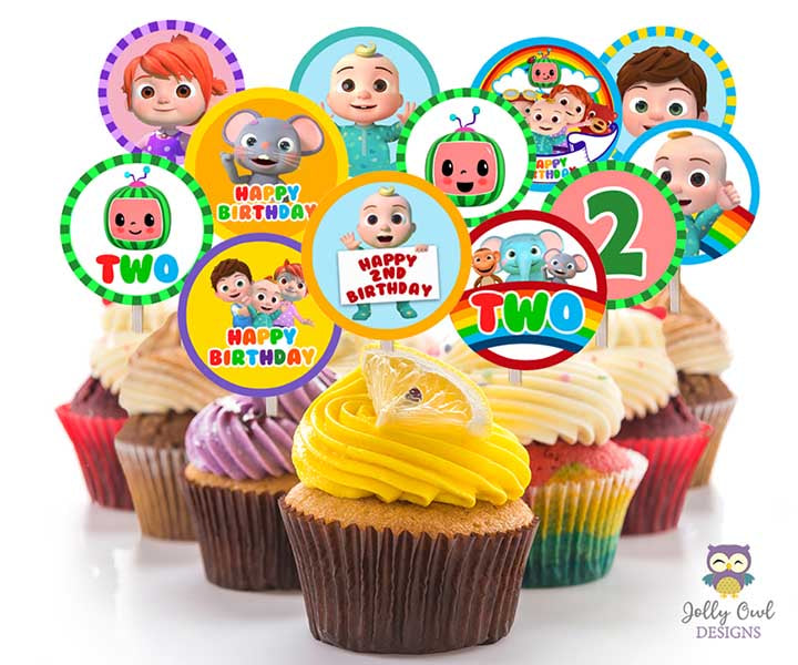 Cocomelon Birthday Party Cupcake Topper for AGE 2 – Jolly Owl Designs for Cocomelon Cupcake Toppers Free Printable