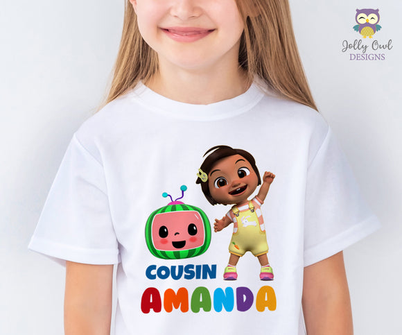 Cocomelon Iron On Transfer T-shirt Design / Birthday Family T-shirt For a Girl Cousin, Friend or Classmate