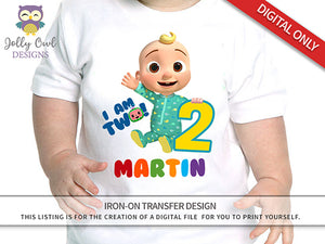Cocomelon Party Printable Tshirt Iron On Transfer - Personalized For Age 2