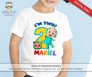 Cocomelon Birthday T-Shirt Design - Digital Design for Iron On Transfer - Personalized Age Two