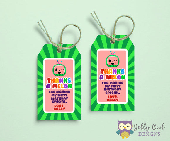 Cocomelon Birthday Party Thank You or Favor Tags - PERSONALIZED