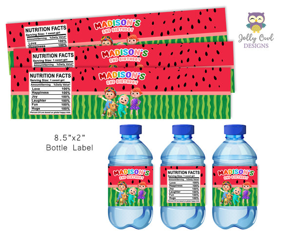Water Bottle Label for Cocomelon Birthday Party - Digital File
