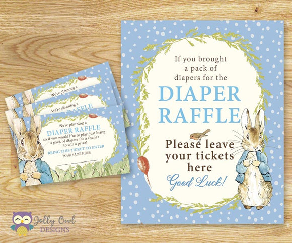Peter Rabbit Baby Shower - Diaper Raffle Sign and Tickets