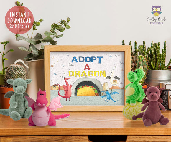 Dragons Love Tacos Birthday Party Sign - Adopt A Dragon